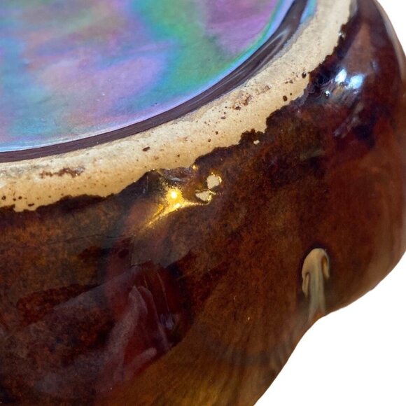 Vintage Brown Ceramic Ashtray With Drip Glaze Design - Picture 11 of 13